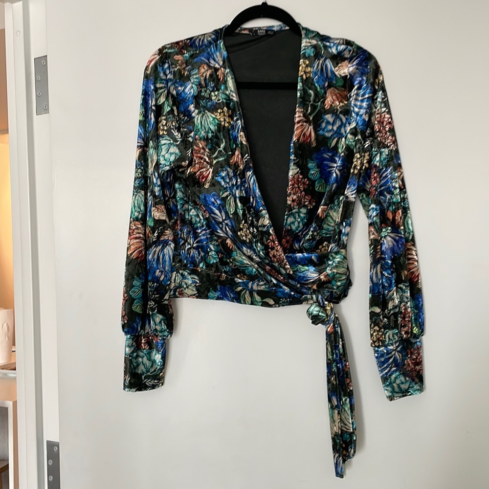 Zara Velvet faux wrap top floral print (matching pants sold separately)